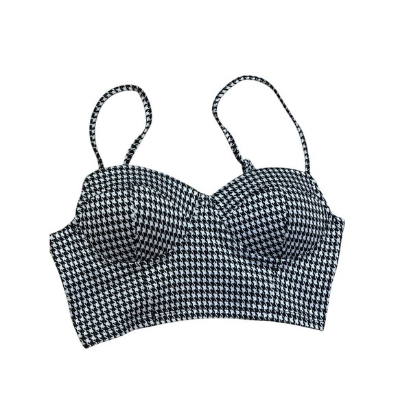 haute monde top L Bustier Black White houndstooth pattern crop strappy retro 90s - Picture 8 of 15